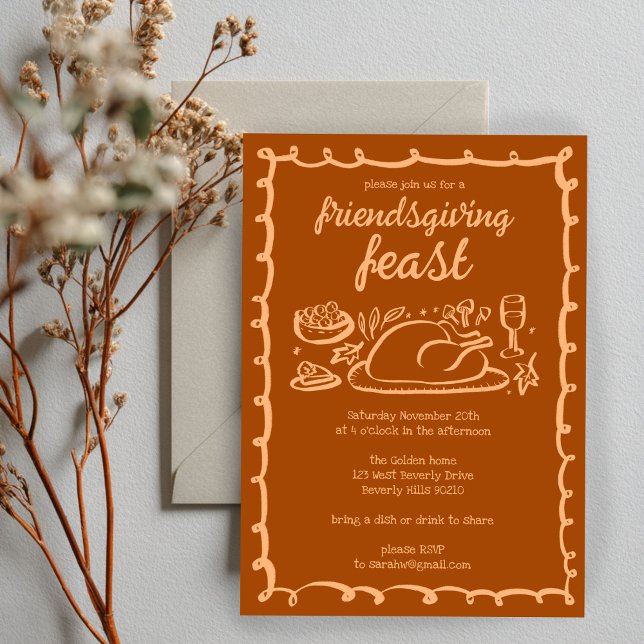 Whimsical Thanksgiving Friendsgiving Dinner Custom Invitation (Whimsical Thanksgiving Friendsgiving Dinner Custom Party Invitation
)