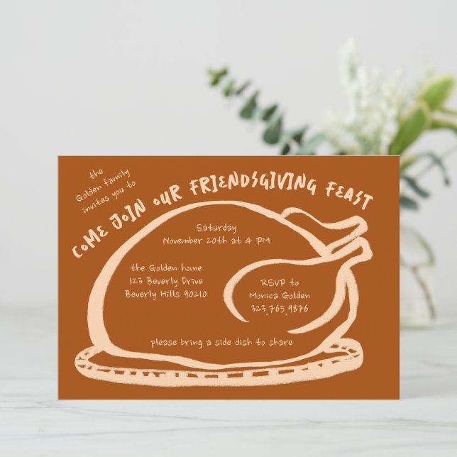Whimsical Thanksgiving Friendsgiving Dinner Custom Invitation (Standing Front)