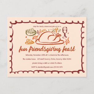 Whimsical Thanksgiving Friendsgiving Dinner Custom Postcard