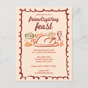 Whimsical Thanksgiving Friendsgiving Dinner Custom Postcard
