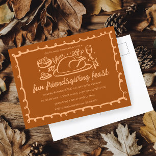 Whimsical Thanksgiving Friendsgiving Dinner Custom Postcard