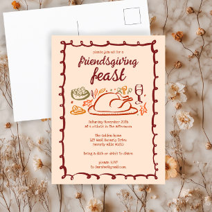 Whimsical Thanksgiving Friendsgiving Dinner Custom Postcard