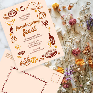 Whimsical Thanksgiving Friendsgiving Dinner Custom Postcard