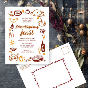 Whimsical Thanksgiving Friendsgiving Dinner Custom Postcard