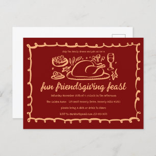 Whimsical Thanksgiving Friendsgiving Dinner Custom Postcard
