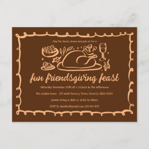 Whimsical Thanksgiving Friendsgiving Dinner Custom Postcard