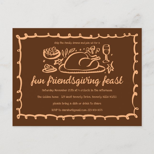 Whimsical Thanksgiving Friendsgiving Dinner Custom Postcard (Front)