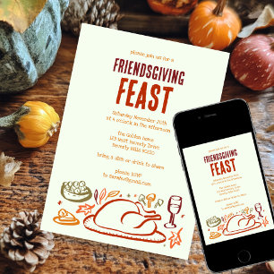 Whimsical Thanksgiving Friendsgiving Dinner Party Invitation