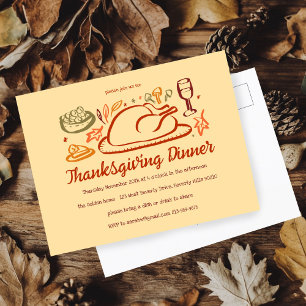 Whimsical Thanksgiving Friendsgiving Dinner Party Postcard