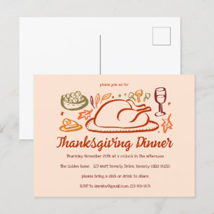 Whimsical Thanksgiving Friendsgiving Dinner Party Postcard