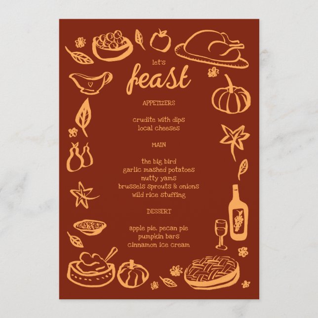 Whimsical Thanksgiving Friendsgiving HolidayCUSTOM Menu (Front)