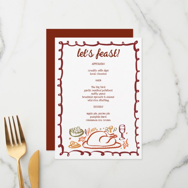 Whimsical Thanksgiving Friendsgiving HolidayCUSTOM Menu (Front/Back In Situ)