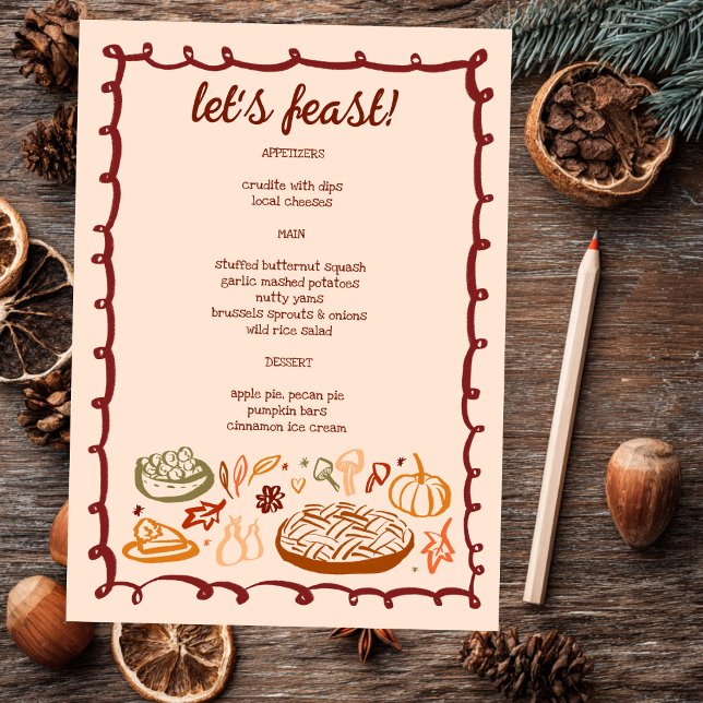 Whimsical Thanksgiving Holiday Vegetarian CUSTOM Menu (Whimsical Thanksgiving Holiday Vegetarian Vegan Doodle Sketch CUSTOM Menu
)