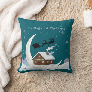 Whimsical "The Magic of Christmas" Santa Sleigh Cushion
