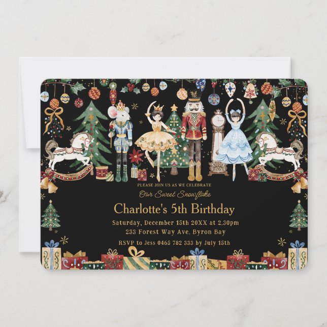Whimsical The Nutcracker Christmas Ballet Birthday Invitation (Front)