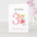 Whimsical Third birthday fairy girls cute pink Card<br><div class="desc">An adorable third birthday card with the cutest little fairies that you can personalise with the recipient child's name. The birthday fairy collection is perfect for little girls who adore magical creatures. You can choose between two types of card. You can choose either silky gloss paper or matte paper. Matte,...</div>