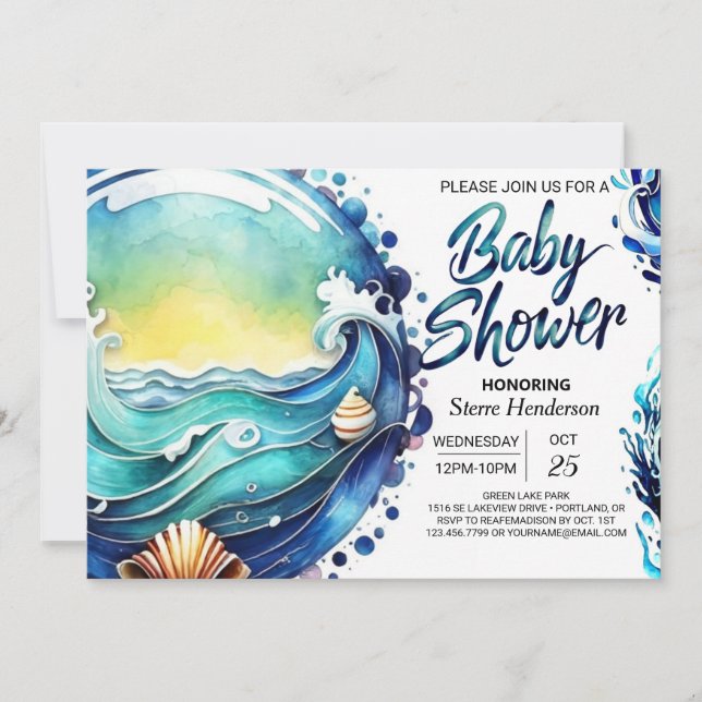 Whimsical Tidal Waves Baby Shower Invitation (Front)