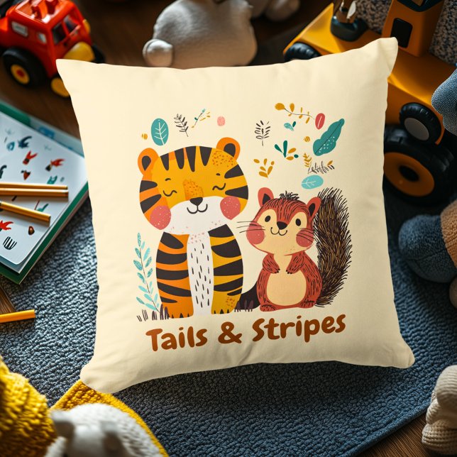 Whimsical Tiger and Squirrel Nursery Illustration Cushion (Creator Uploaded)