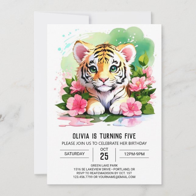 Whimsical Tiger Cub Jungle Birthday Invitation (Front)