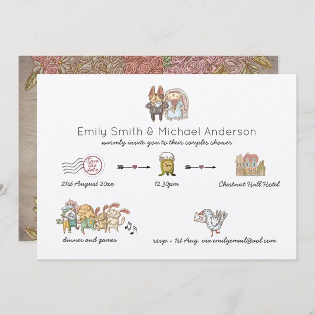 Whimsical Timeline Rustic Bridal Shower Kraft Invitation (Front/Back)