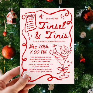 Whimsical Tinsel and Tinis Christmas Party Invitation