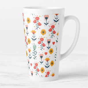Whimsical Tiny Floral Pattern Tote Bag Latte Mug