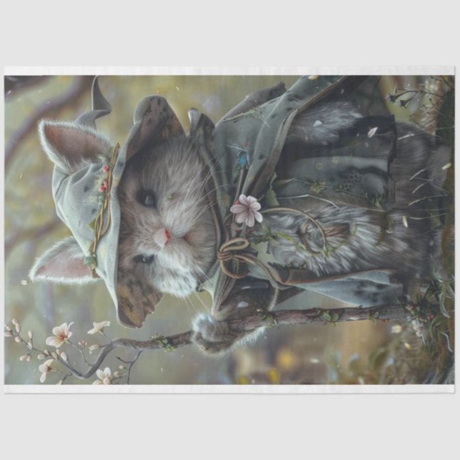 Whimsical Tiny Mouse Enchanted Forest Decoupage Tissue Paper (Front)