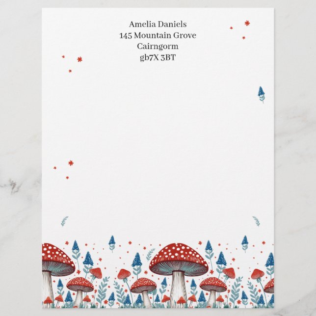 Whimsical Toadstool Personalised Custom Letterhead (Front)
