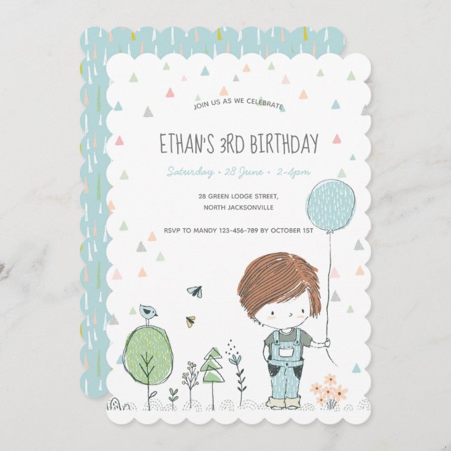 Whimsical Toddler BOY Kids Birthday Invitation (Front/Back)