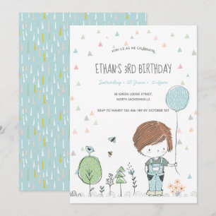 Whimsical Toddler BOY Kids Birthday Invitation
