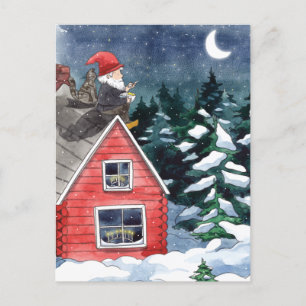 Whimsical Tomten Swedish Christmas Gnome  Holiday Postcard