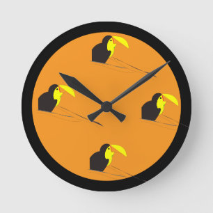 Whimsical Toucan Art Orange Round Clock