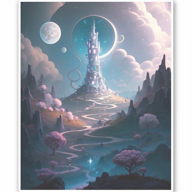 Whimsical Tower Landscape Fantasy Art (Front)
