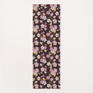 Whimsical Trailing Florals and Birds - Black/Red Yoga Mat