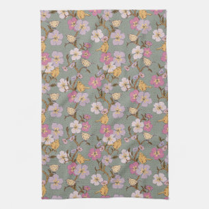 Whimsical Trailing Florals and Birds Kitchen Towel
