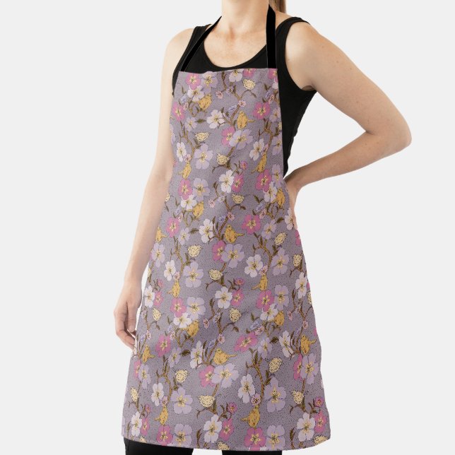 Whimsical Trailing Florals and Birds - Lavender Apron (Insitu)