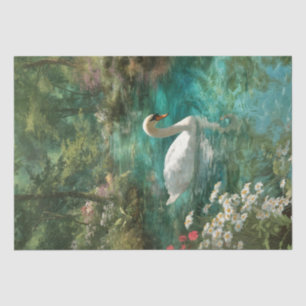 Whimsical Tranquil Swan on Forest Stream Tissue Paper