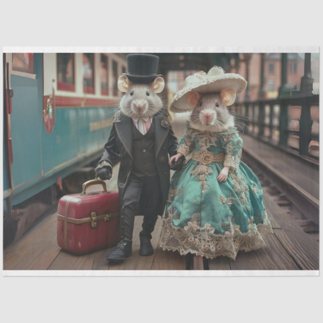 Whimsical Travelling Duo Mice Decoupage Tissue Paper (Front)