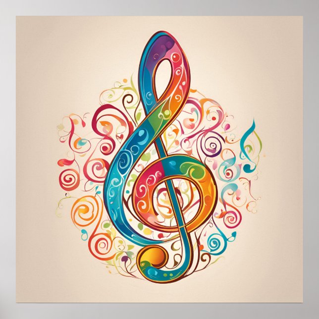 Whimsical Treble Clef Poster (Front)