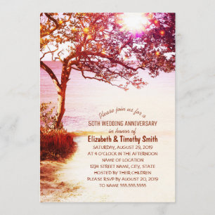 Whimsical Tree Beach Wedding Anniversary Party Invitation