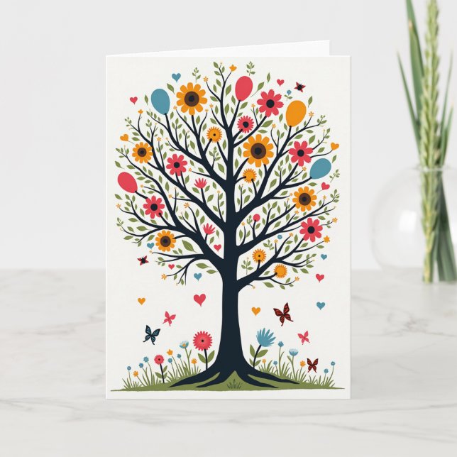 Whimsical Tree Birthday Card (Front)