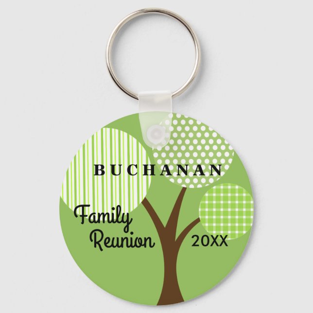Whimsical Tree Family Reunion Dated Souvenir Gift Key Ring (Front)