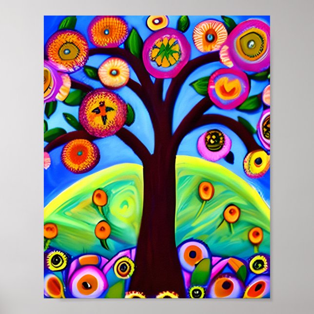 Whimsical Tree Folk Art Poster (Front)