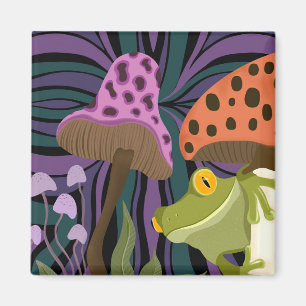 Whimsical Tree Frog And Mushrooms Magnet