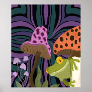 Whimsical Tree Frog And Mushrooms Poster