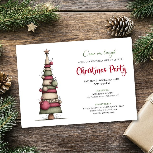 Whimsical tree fun modern Christmas celebration Invitation (Whimsical tree fun modern Christmas celebration)