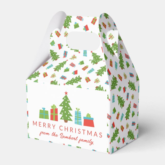 Whimsical Tree & Gifts Merry Christmas Favour Box (Front Side)