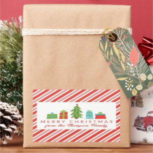 Whimsical Tree & Gifts Merry Christmas From Rectangular Sticker