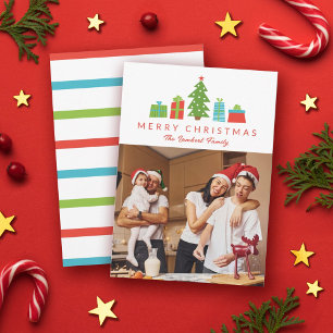 Whimsical Tree & Gifts Merry Christmas Photo Holiday Card