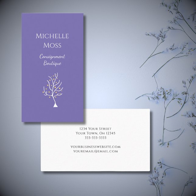 Whimsical Tree of Life Drawing Boho Purple  Business Card (Creator Uploaded)